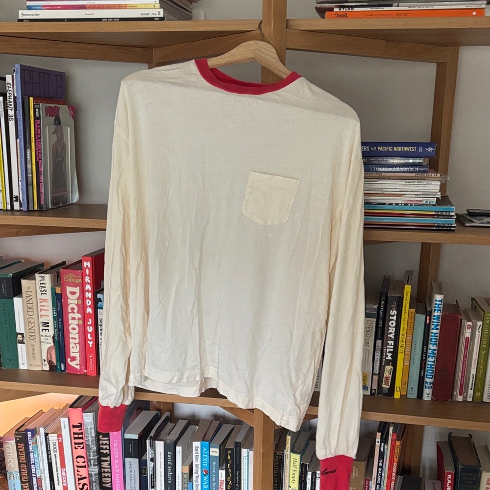 Women's Cream and Red Long Sleeve Tee